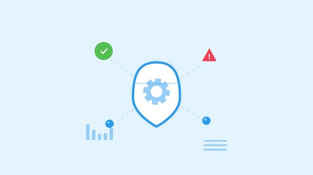 Cyber security shield with gear and data management icons