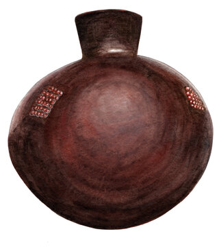 Traditional Zulu beer mug from South Africa with scarification pattern relief. Dark polished terracotta vessel featuring ritual initiation body modification motifs, southern African art. Artwork.