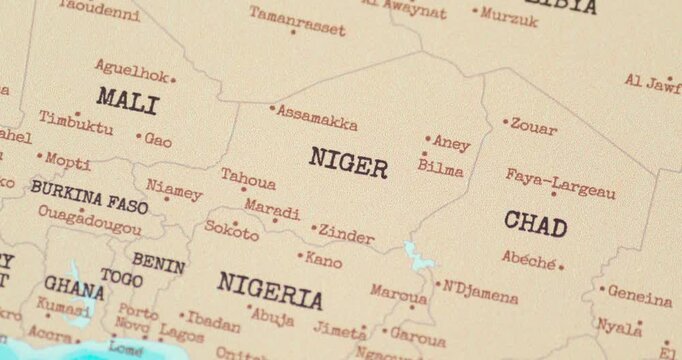 Zoom in view of niger on a vintage political world map