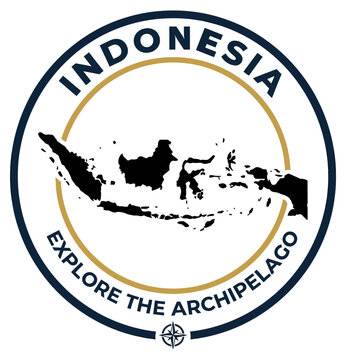 Circular emblem featuring bold black typography and map outline representing Indonesia explore the archipelago concept isolated on transparent background
