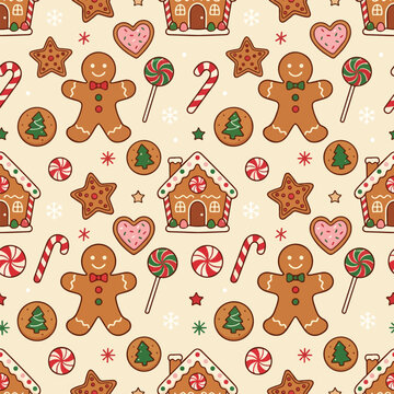 Christmas seamless pattern | Gingerbread Cookies Christmas Seamless texture for kids wallpaper wrapping paper and fabric design