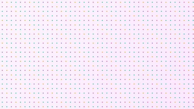 A repeating grid of tiny multi-colored dots in cyan, pink, and orange on a very soft light pink background, creating a subtle texture