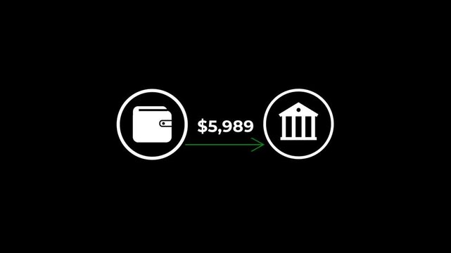 Banking dashboard showing concept, Wealth to bank money transfer overview with amount countdown. Animated of deposits and withdrawals concept.