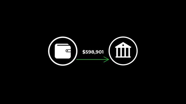 Banking dashboard showing concept, Wealth to bank money transfer overview with amount countdown. Animated of deposits and withdrawals concept.