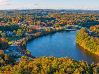 Naklejka premium landscape of Merrimack river and bridge in Tyngsborough MA