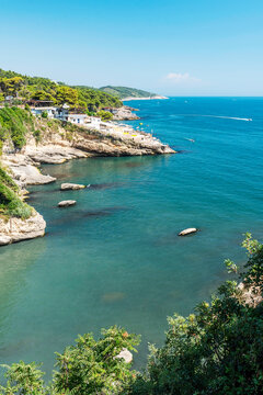 Gorgeous picturesque view on rocky Skalice beach in Ulcinj, Montenegro