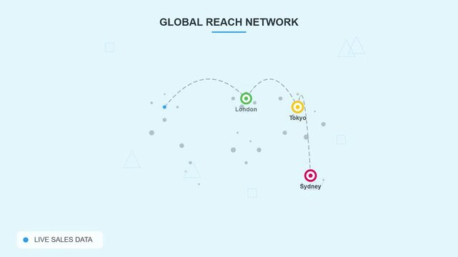 Global reach network map connecting major international cities.