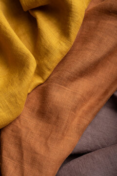 Terracotta Rust Linen Fabric Macro Close Up