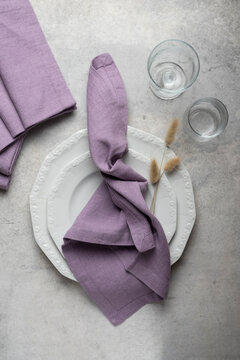 Lavender Purple Knotted Linen Napkin Place Setting