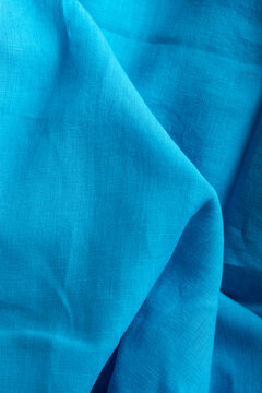 Turquoise Blue Linen Fabric Folds