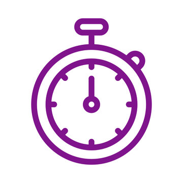 Purple outline icon of a classic mechanical stopwatch for timing events transparent background