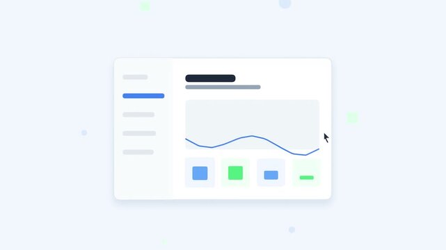 Business dashboard interface with blue line chart and navigation.