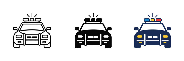 police car icon set with emergency lights and siren symbols in outline © GOLAM RABBI