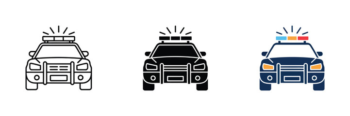 police car icon set with emergency lights and siren symbols in outline © GOLAM RABBI