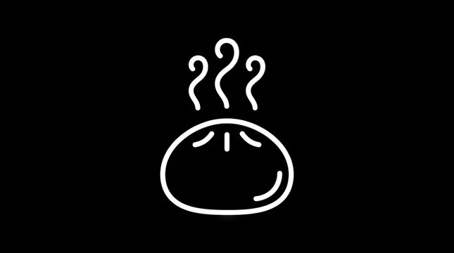 Minimalist white line art of steaming bao bun.