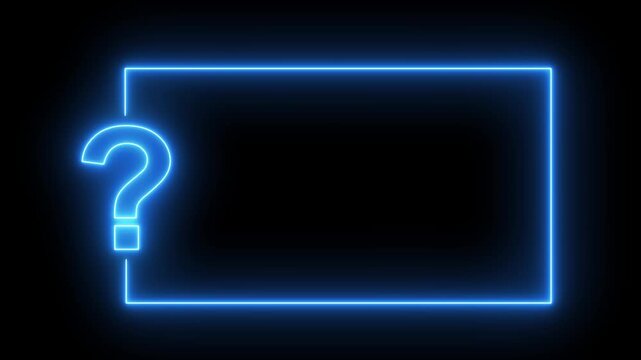 Question mark neon sign light on black background. Quiz trivia game competition. motion graphics of blue neon question mark frame.