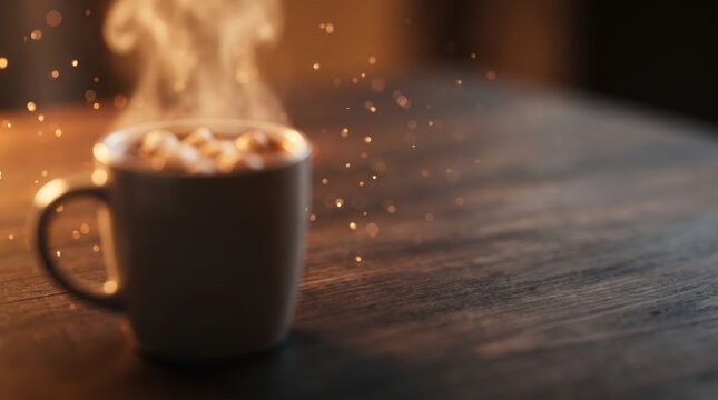 Comforting Hot Beverage in a Steaming Mug, Evoking Warmth and Serenity