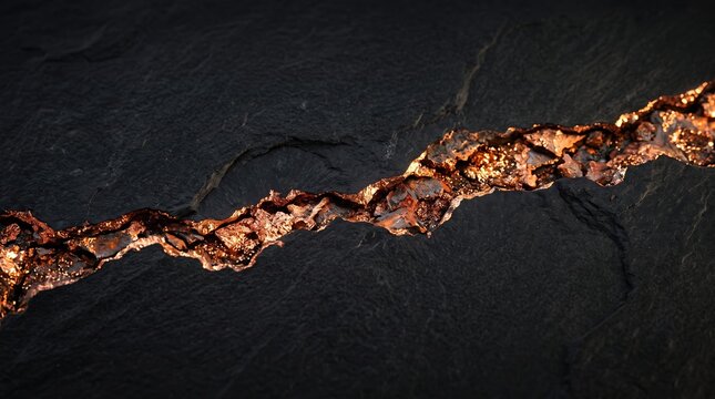 Abstract Dark Slate Surface With Glowing Golden Crack Texture