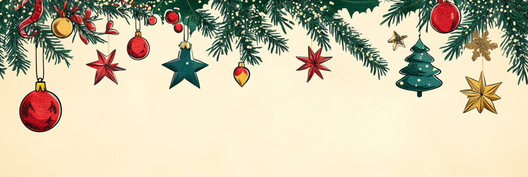 Dekorativer Weihnachtlicher Hintergrund mit Weihnachtkugeln und Dekor 