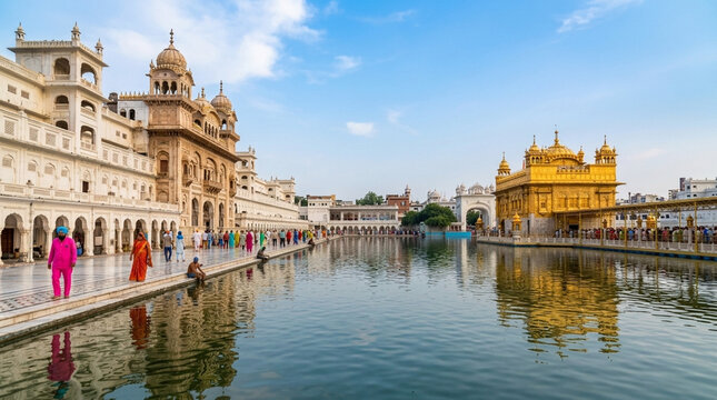 Golden Temple Amritsar India Sikhism Holy Place Reflection Water Pool Pilgrimage Landmark Serene