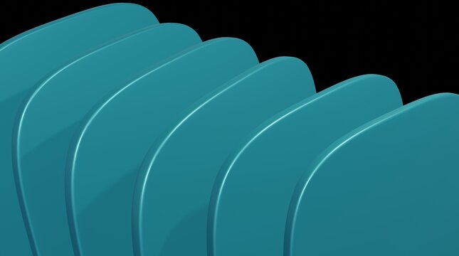 Abstract 3d background with a series of teal rounded rectangular panels arranged in a curved, layered pattern, creating a sense of depth and modern minimalist design