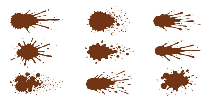 Collection of brown paint splatters and mud splashes isolated on a white background for design