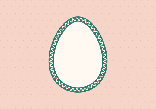 Easter egg frame with folk border and copy space in peach and teal