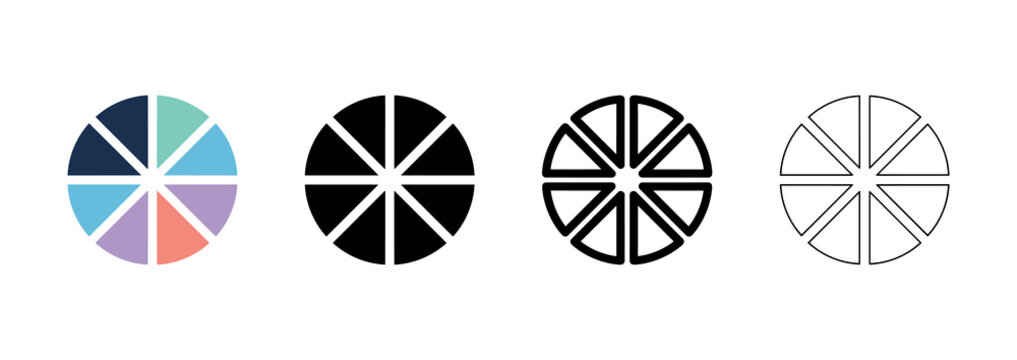 Color wheel and segments icon set for design and creative tools