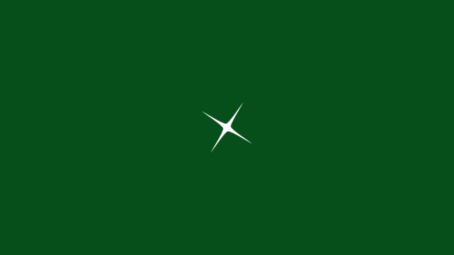 White cartoon doodle star blinking animation, flat vector sparkling twinkle light, isolated green screen chroma key background, festive starry sky, seamless loop 4k video