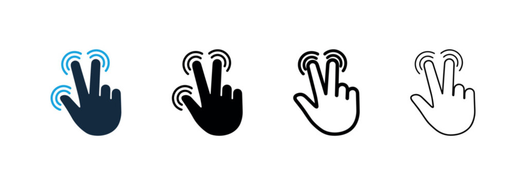 Two Finger Tap Gesture Icon Set in Flat, Glyph, Outline, and Line Style. Touchscreen Interaction Symbol.
