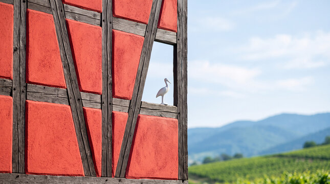 Maison alsacienne traditionnelle &agrave; colombages rouges