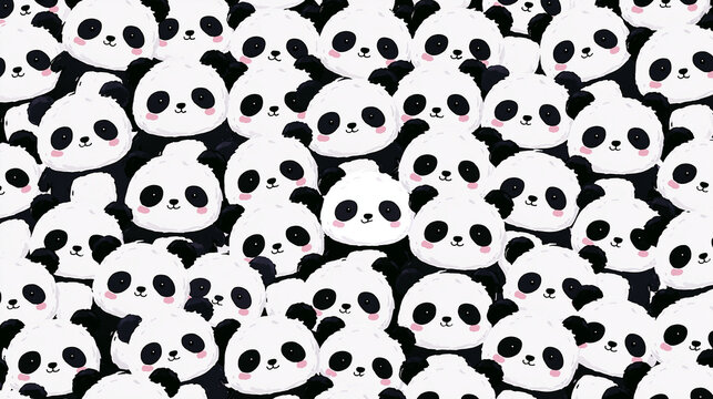 Cute cartoon pandas filling the entire image with playful expressions.