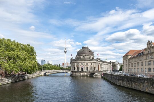 Bode Museum and television tower with Spree River, Museum Island, Mitte, Berlin, Germany