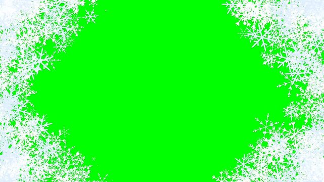 Premium seamless Christmas background featuring a freezing frosted window frame with animated snowflakes growing from the edges. Perfect loop greenscreen 4k motion graphics.