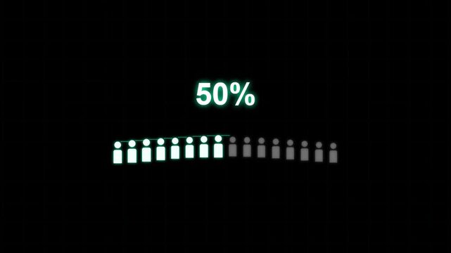 Digital loading bar with human icon progress indicator for user interface and data analytics