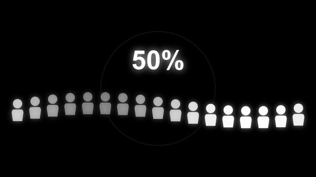 Dynamic percentage loading bar with glowing human icons for data progress and digital analytics visualization
