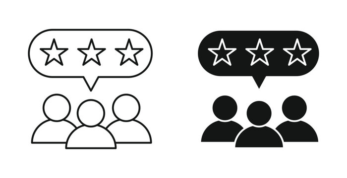 Customer review icon with star rating. Client feedback and satisfaction. User opinion and experience rating. Star rating evaluation and customer assessment. Consumer feedback symbol