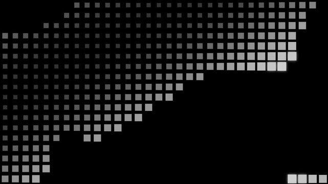 Abstract digital background, with moving white, pixel grid patterns, on black