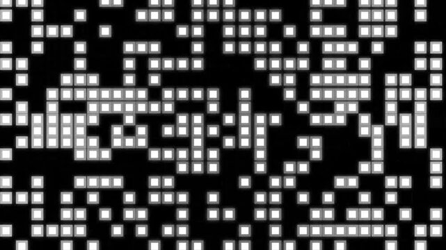 Abstract digital grid motion background, with pulsing white, squares on black, high-tech data visualization, and cyber security concept