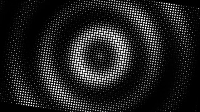 Abstract monochrome halftone ripple animation, pulsing circular dot pattern background
