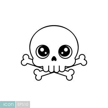 Cute Halloween skull crossbones kawaii icon