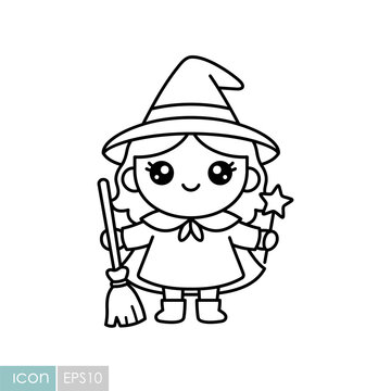 Cute Halloween witch girl kawaii icon