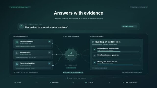 Enterprise AI Knowledge Search with Source Citations Animation
