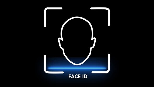 Face id Unlock icon animation on alpha channel dark background. facial recognition biometric security authentication mobile phone.