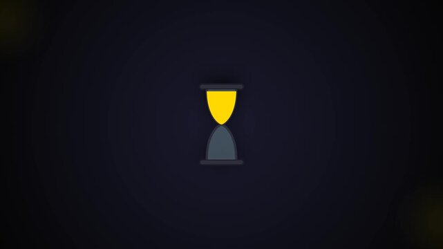Hourglass counting down time with yellow sand flowing through glass against a dark background representing urgency and schedule management in minimalist graphic design style