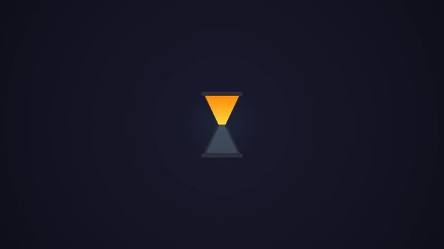 Hourglass counting down time in a minimalist flat design animation with yellow sand flowing inside a dark timer symbol on a simple background representing schedule management and deadline tracking