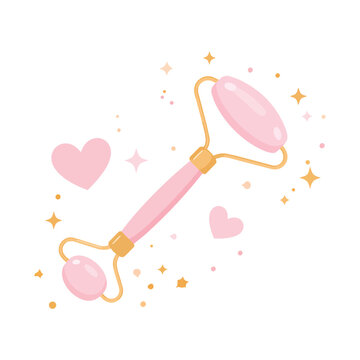 Gua sha jade roller facial massage flat vector illustration