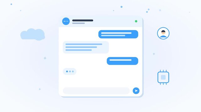 Automated messaging interface displaying real-time chat bubbles and user icons on a clean blue background
