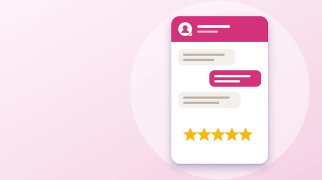 Rating app interface animation shows five golden stars glowing brightly during online customer feedback review process