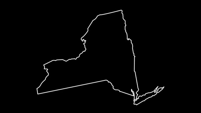 map of the state of New York in the United States with a white glowing neon effect